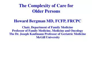 The Complexity of Care for Older Persons