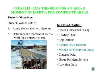 PARALLEL-AXIS THEOREM FOR AN AREA &amp; MOMENT OF INERTIA FOR COMPOSITE AREAS