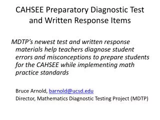 CAHSEE Preparatory Diagnostic Test and Written Response Items