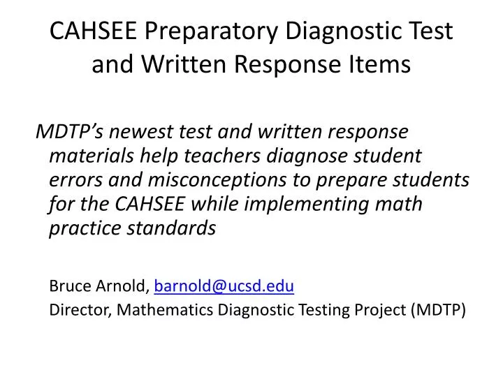 cahsee preparatory diagnostic test and written response items