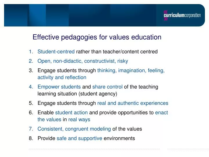 effective pedagogies for values education