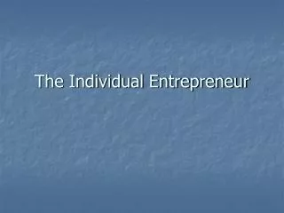 The Individual Entrepreneur