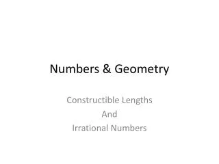 Numbers &amp; Geometry