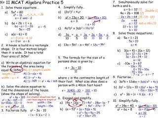 Yr 11 MCAT Algebra Practice 5