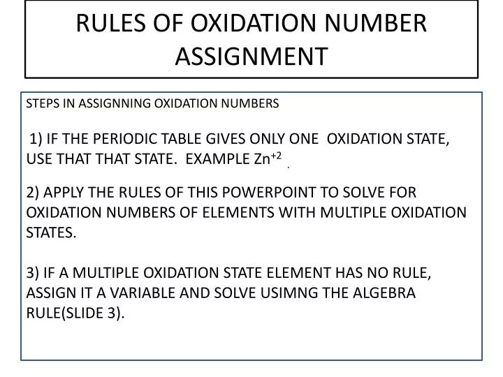 rules of oxidation number assignment