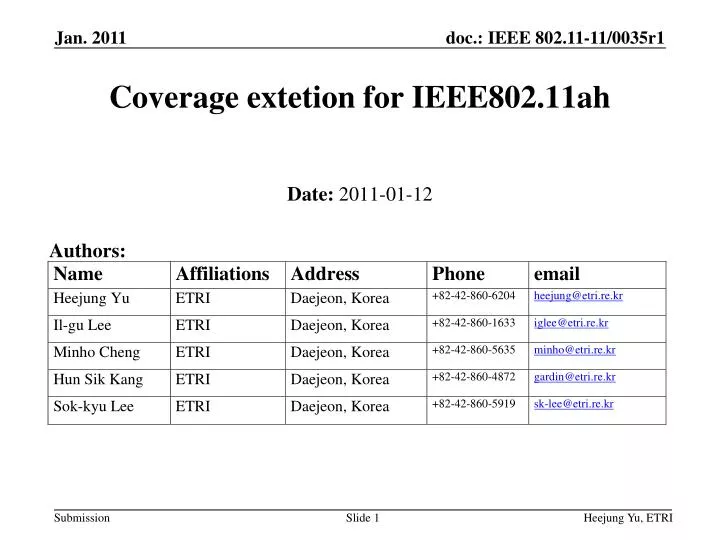 coverage extetion for ieee802 11ah
