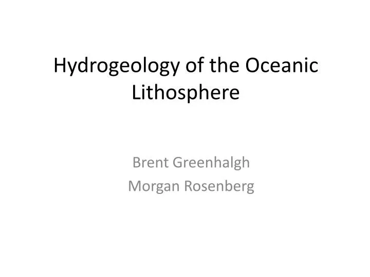 hydrogeology of the oceanic lithosphere