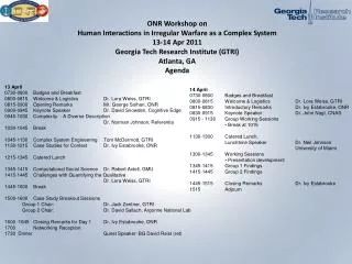 ONR Workshop on Human Interactions in Irregular Warfare as a Complex System 13-14 Apr 2011