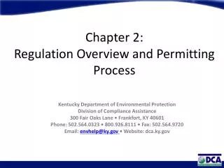 Chapter 2: Regulation Overview and Permitting Process