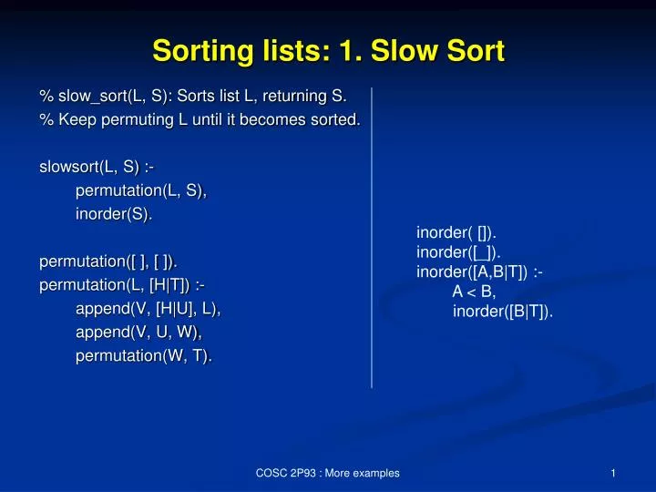 sorting lists 1 slow sort