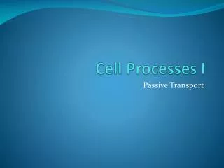 Cell Processes I