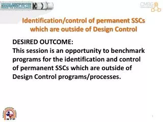 Identification/control of permanent SSCs which are outside of Design Control