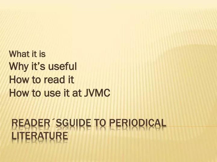 what it is why it s useful how to read it how to use it at jvmc
