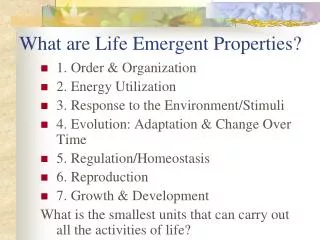 What are Life Emergent Properties?