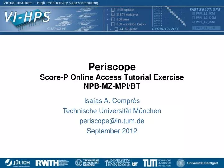 periscope score p online access tutorial exercise npb mz mpi bt