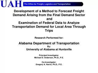 Alabama Department of Transportation By: University of Alabama at Huntsville