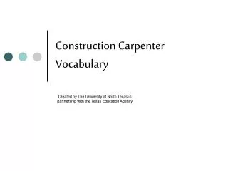 Construction Carpenter Vocabulary