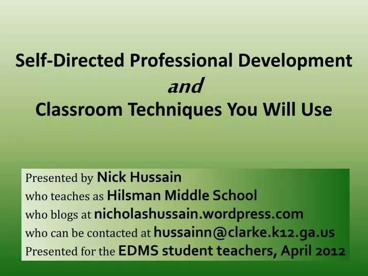 self directed professional development classroom techniques you will use