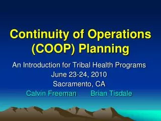 Continuity of Operations (COOP) Planning