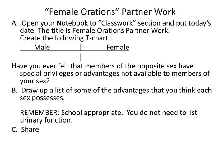 female orations partner work