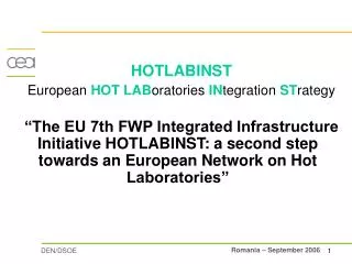 HOTLABINST European HOT LAB oratories IN tegration ST rategy
