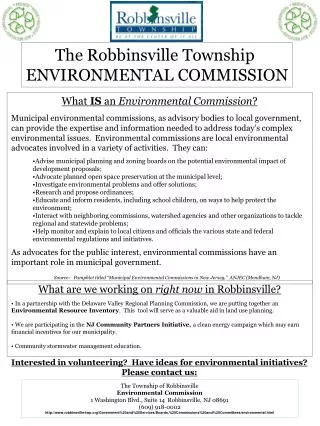 The Robbinsville Township ENVIRONMENTAL COMMISSION