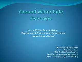 Ground Water Rule Overview