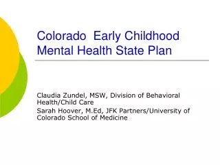 Colorado Early Childhood Mental Health State Plan
