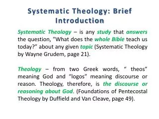 Systematic Theology: Brief Introduction