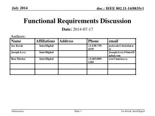 Functional Requirements Discussion