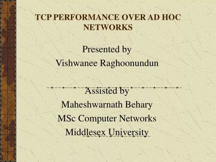 tcp performance over ad hoc networks