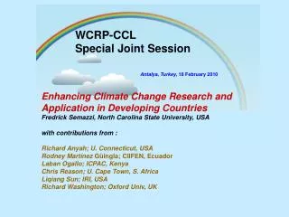 WCRP-CCL Special Joint Session