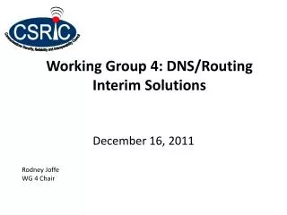 Working Group 4: DNS/Routing Interim Solutions