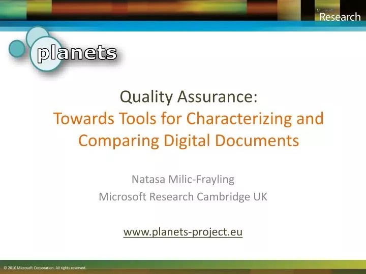 quality assurance towards tools for characterizing and comparing digital documents