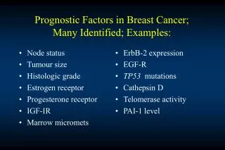 Prognostic Factors in Breast Cancer; Many Identified; Examples: