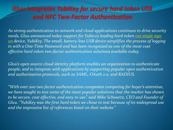 gluu integrates yubikey for secure hard token usb and nfc two factor authentication