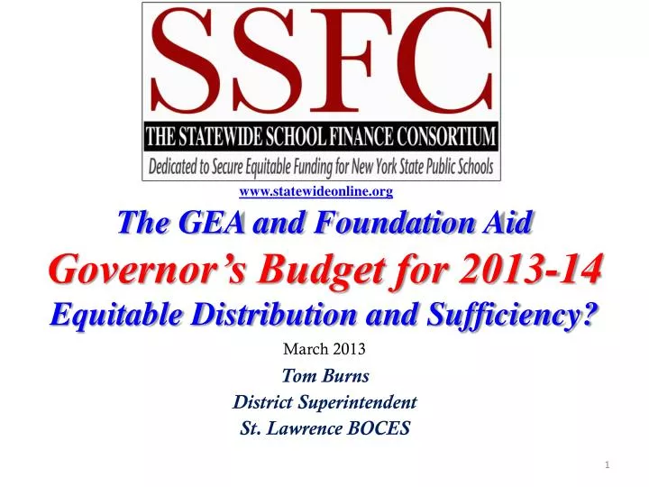 the gea and foundation aid governor s budget for 2013 14 equitable distribution and sufficiency