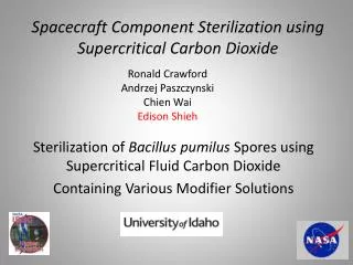 Spacecraft Component Sterilization using Supercritical Carbon Dioxide