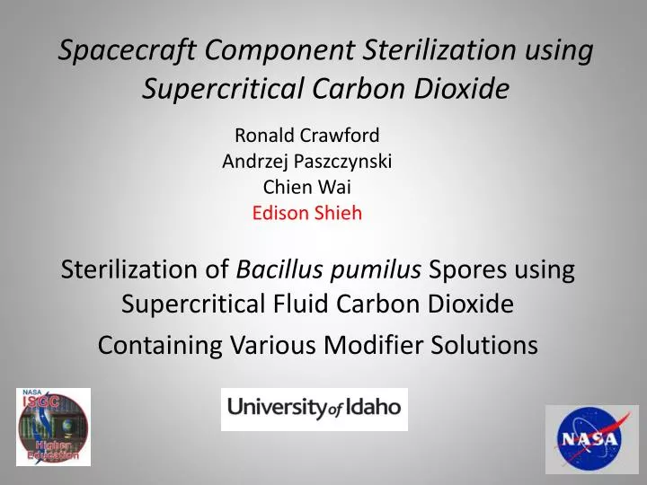 spacecraft component sterilization using supercritical carbon dioxide