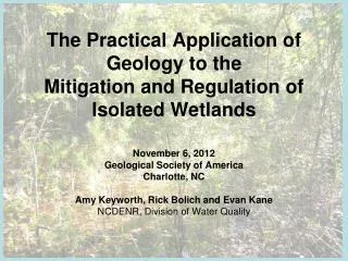 The Practical Application of Geology to the Mitigation and Regulation of Isolated Wetlands
