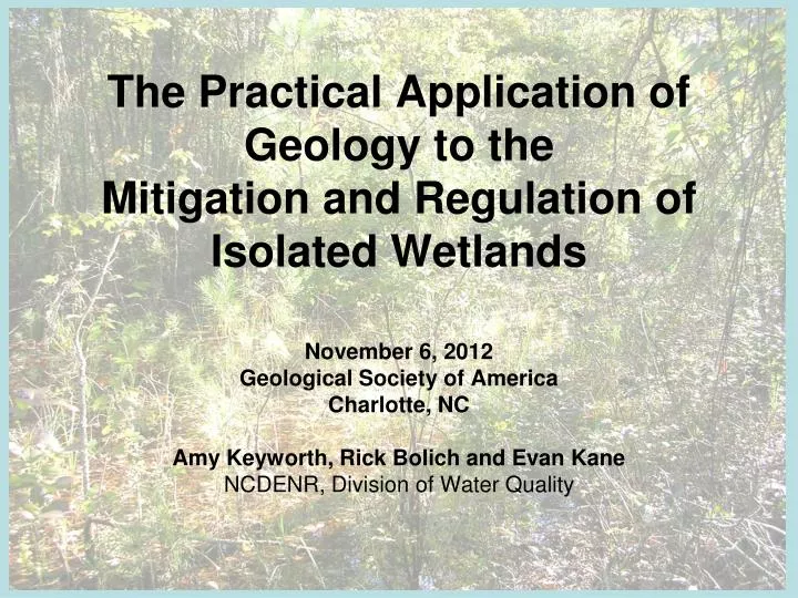 the practical application of geology to the mitigation and regulation of isolated wetlands