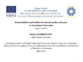 Responsibilities and facilities for internal quality assurance in Azerbaijani Universities