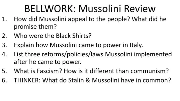 bellwork mussolini review