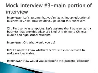 Mock interview # 3-main portion of interview