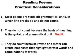 Reading Poems: Practical Considerations