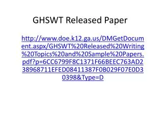GHSWT Released Paper