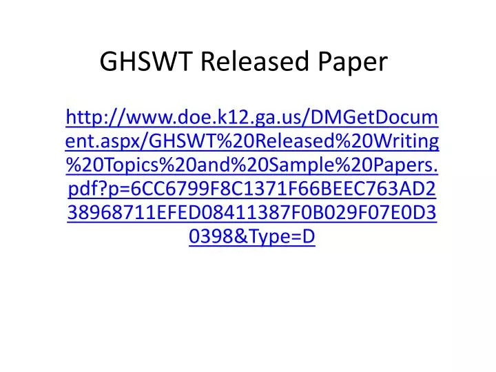 ghswt released paper