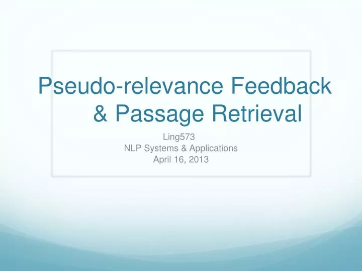 pseudo relevance feedback passage retrieval