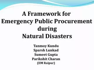 A Framework for Emergency Public Procurement during Natural Disasters