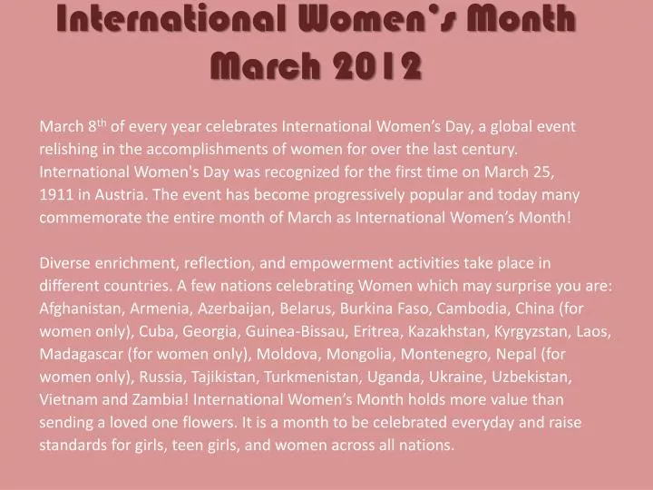 international women s month march 2012